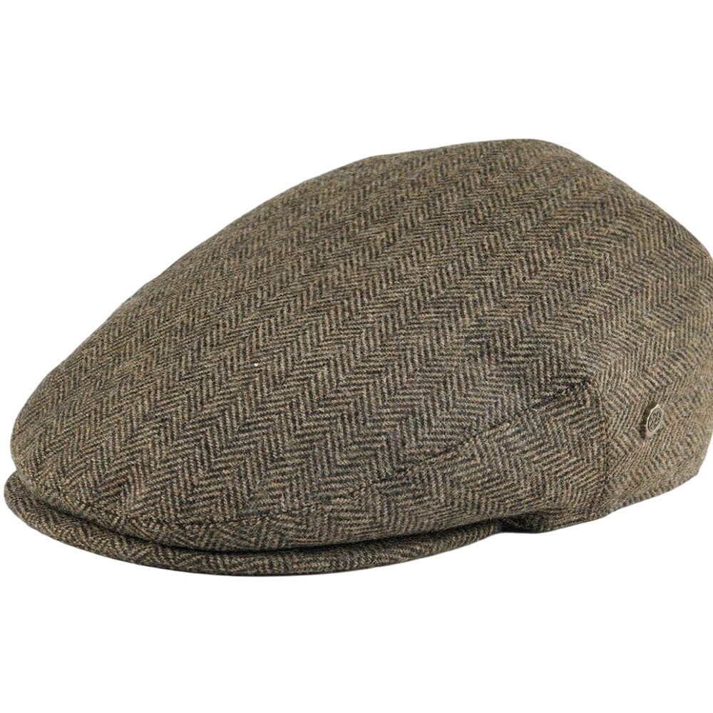 Voboom Brown Herringbone Tweed Newsboy Wool Hat Mens 17‎ 3/4